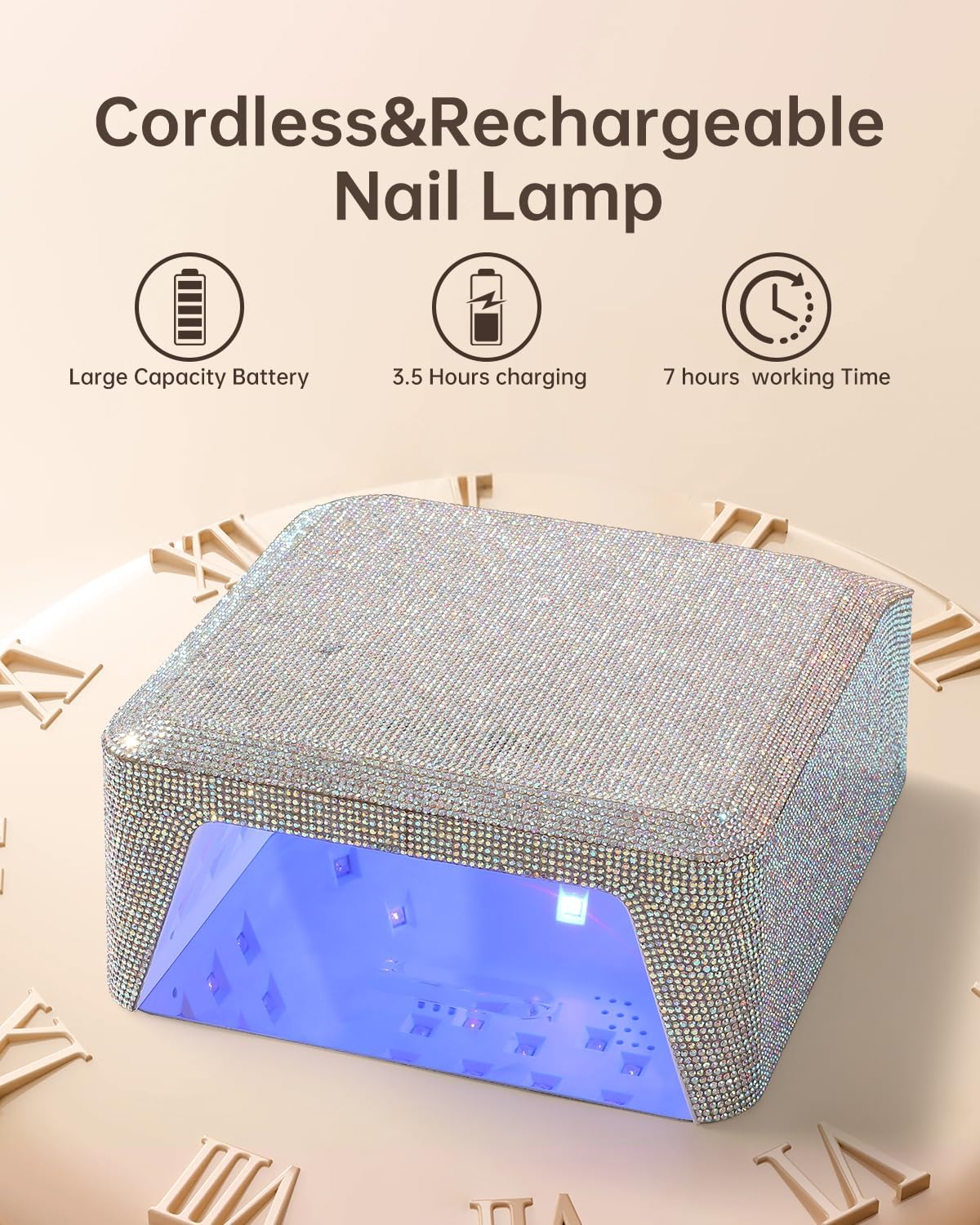 UV Nail Lamp, Rechargeable LED Nail Lamp Sparkly Gel Polish Light 4 Timer Setting Professional Quick Dry Curing Lamp with Display Auto Sensor for Salon & Home