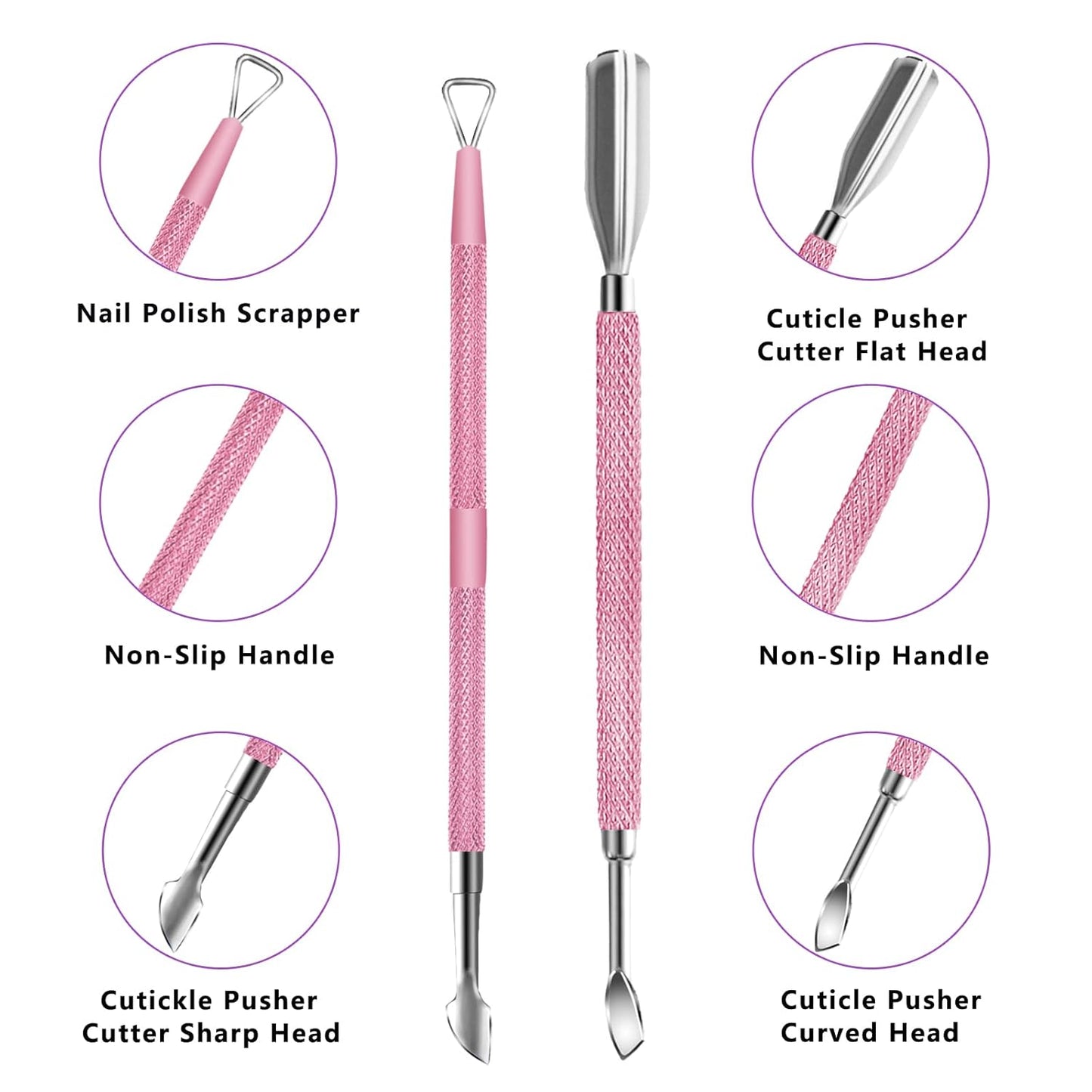 Cuticle Trimmer with Cuticle Pusher and Scissors, Cuticle Remover Professional Durable Pedicure Manicure Tools, Stainless Steel Cuticle Nipper Cutter Clipper for Fingernails and Toenails (Pink)