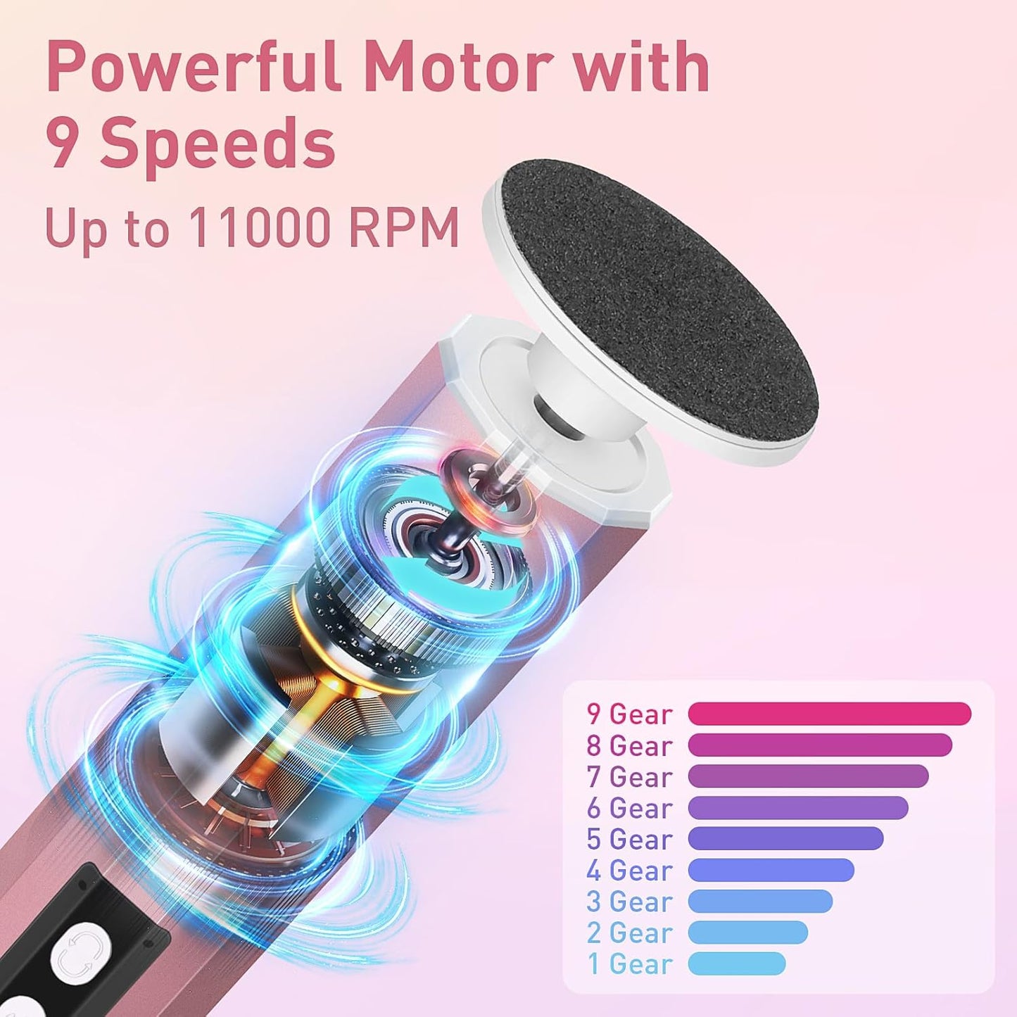 Blumway Electric Foot Callus Remover, 2 in 1 Electric Foot File Nail Grinder, 9 Adjustable Speeds &10+10+10 Replacement Sandpaper Pedicure Tools for Men Women Feet Dead Skin
