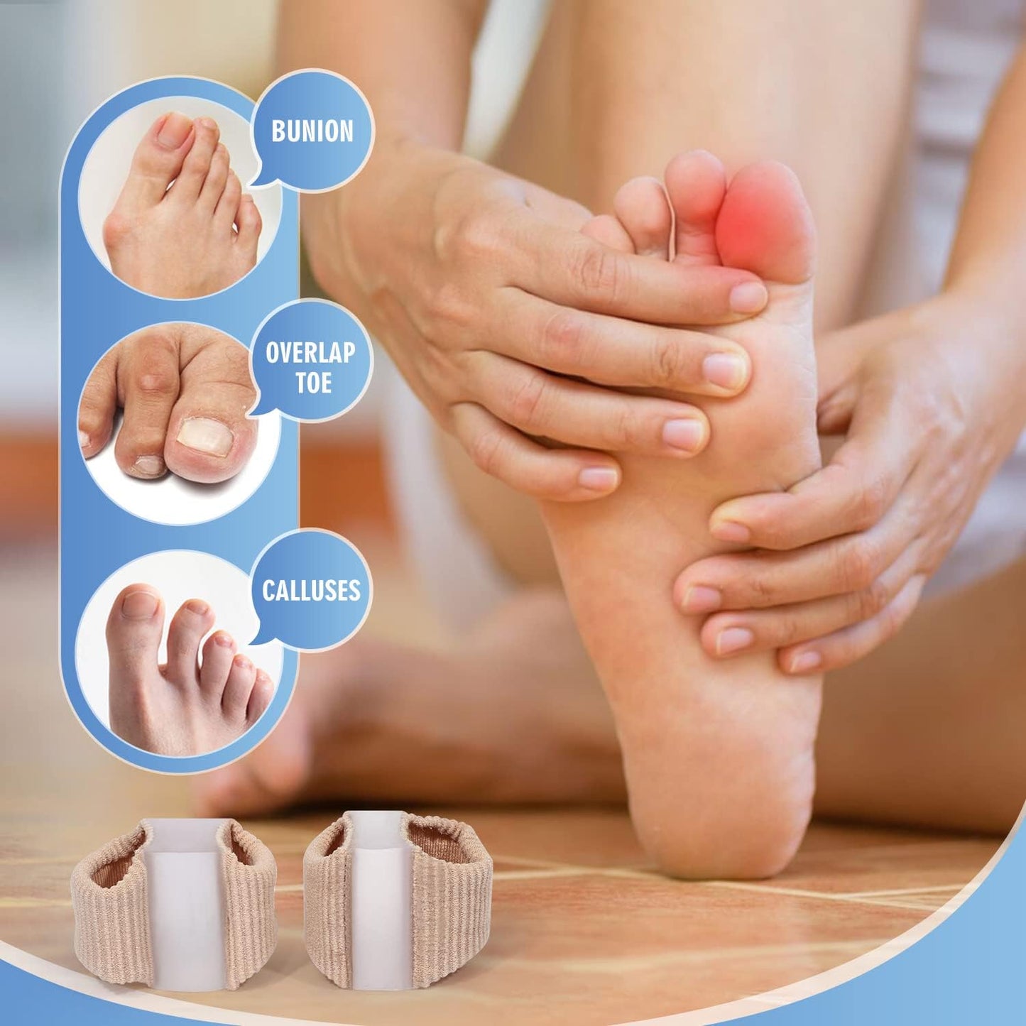 4 PCS Toe Spacers Separators, Wicking& Breathable Fabric Bunion Corrector with Gel Lining for Bunion Pain Relief and Overlapping Toe, Gel Bunion Corrector with Double Loops