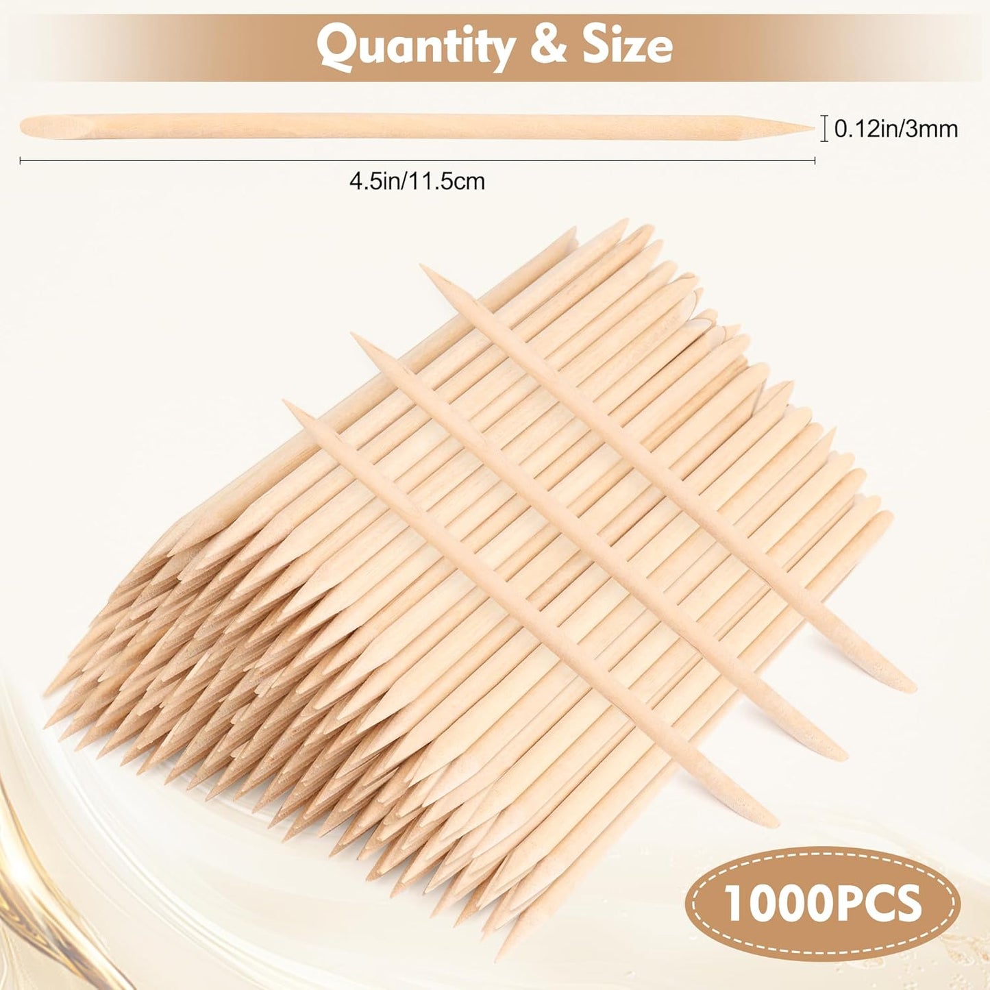 1000 PCS 4.5 Inch Orange Wood Sticks for Nails, AHIER Wooden Cuticle Pusher Sticks Double Head Functional Manicure Tools
