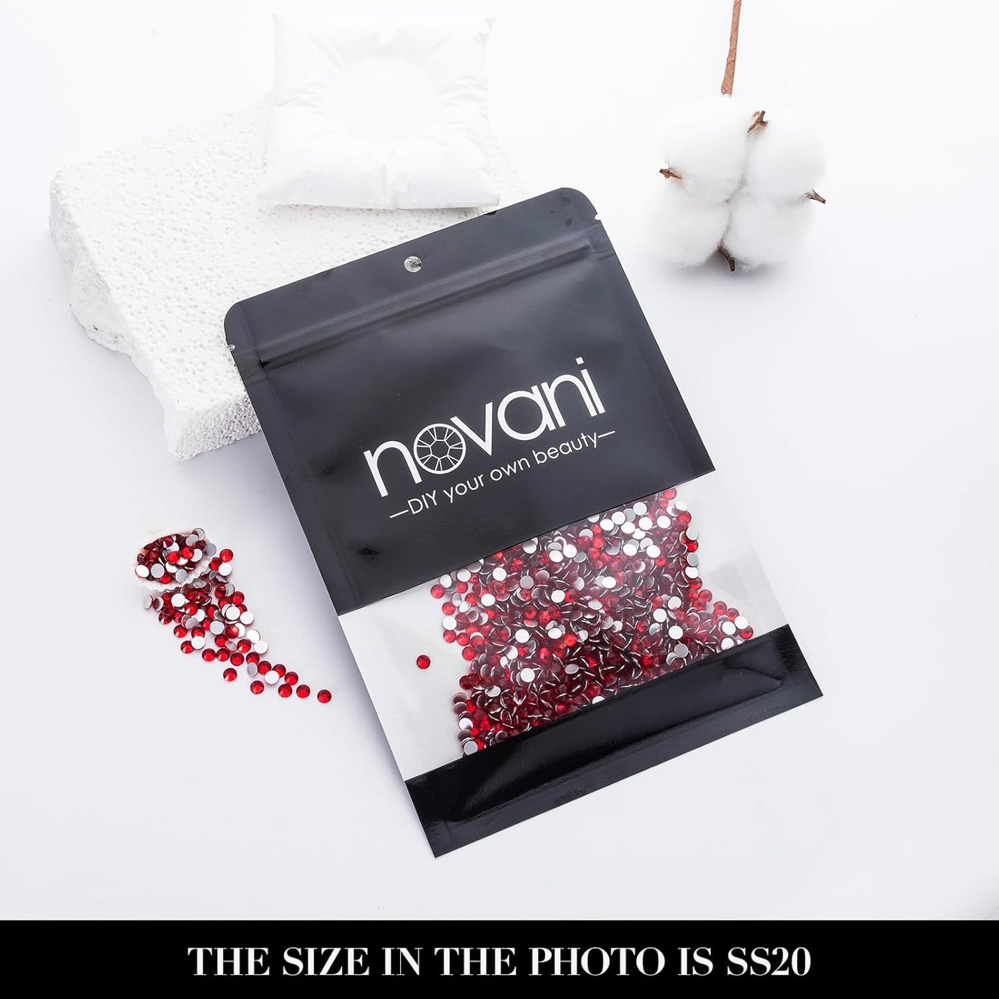 Novani 3000 Pieces Flatback Rhinestones Glass Round Gems Red Crystals for Nail Art DIY Crafts Clothes Shoes,SS20,4.6-4.8mm