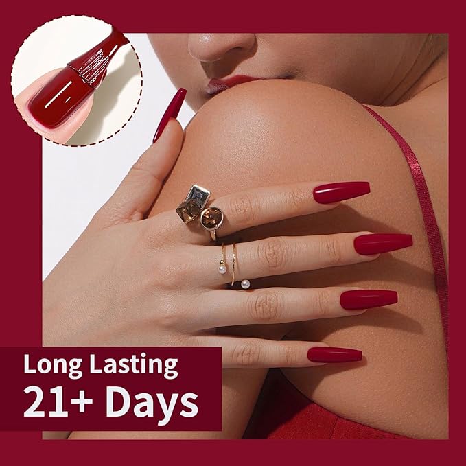 JODSONE Red Agate Gel Nail Polish 10ml Soak Off Nail Polish Dark red Nail Color Salon Quality Long-Lasting Vegan & Cruelty-Free Low Odor Need U V Lamp Curing