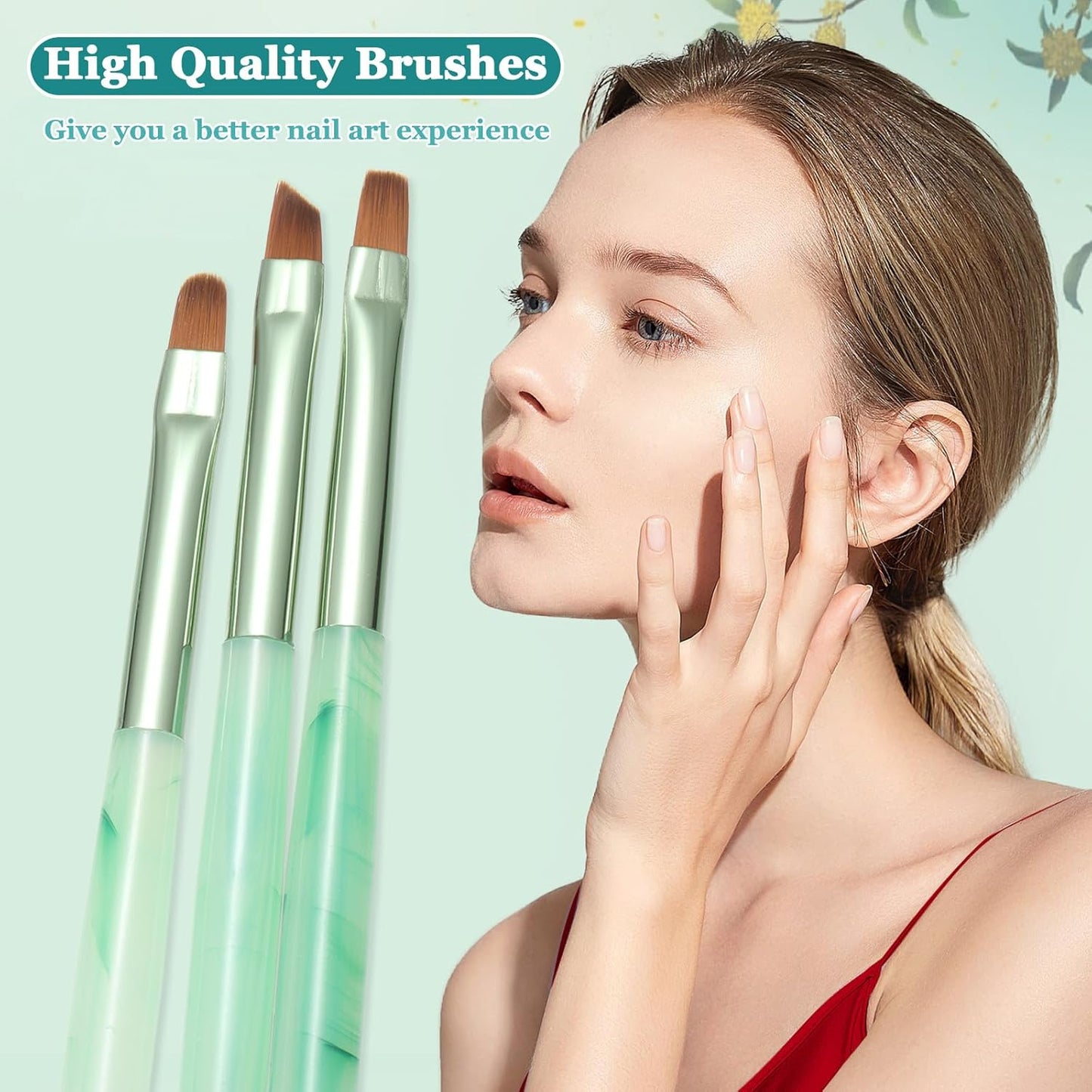 3PCS Nail Clean Up Brushes for OPI Nail Polish Remover, Brushes for Cleaning Polish Mistakes on the Cuticles, Acetone Resistant Nail Brush for Nail Art and Designs（Jade Green ）