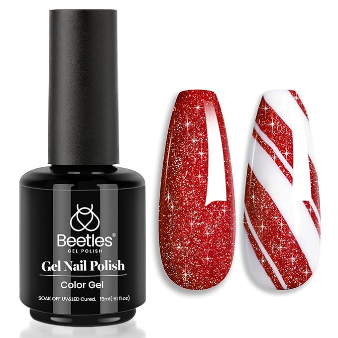 Beetles Red Gel Nail Polish - 15ml Sparkly Glitter Diamond Red Gel Polish for Girls & Women - Soak Off, UV Nail Lamp Included Christmas Gift for Women