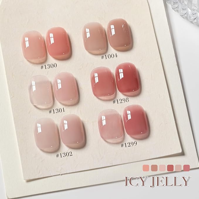 GAOY Jelly Nude Gel Nail Polish Set, 6 Transparent Colors Sheer Red Pink Brown Soak Off UV Light Cure Gel Polish Kit for Salon and Nail Art DIY at Home