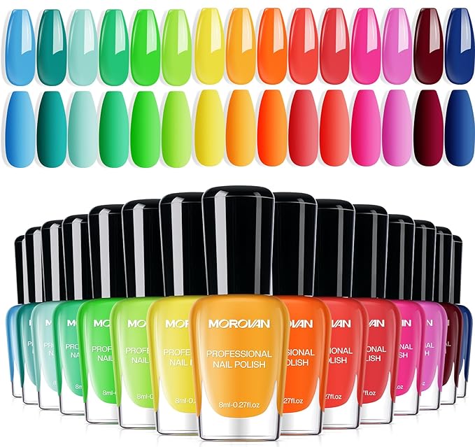 Morovan Orange Nail Polish Set: Yellow Neon Rainbow Quick Dry 15 Vibrant Colors Fingernail Polish Regular Nail Polish Kit Finger Nail Pack Fall Gifts for Women