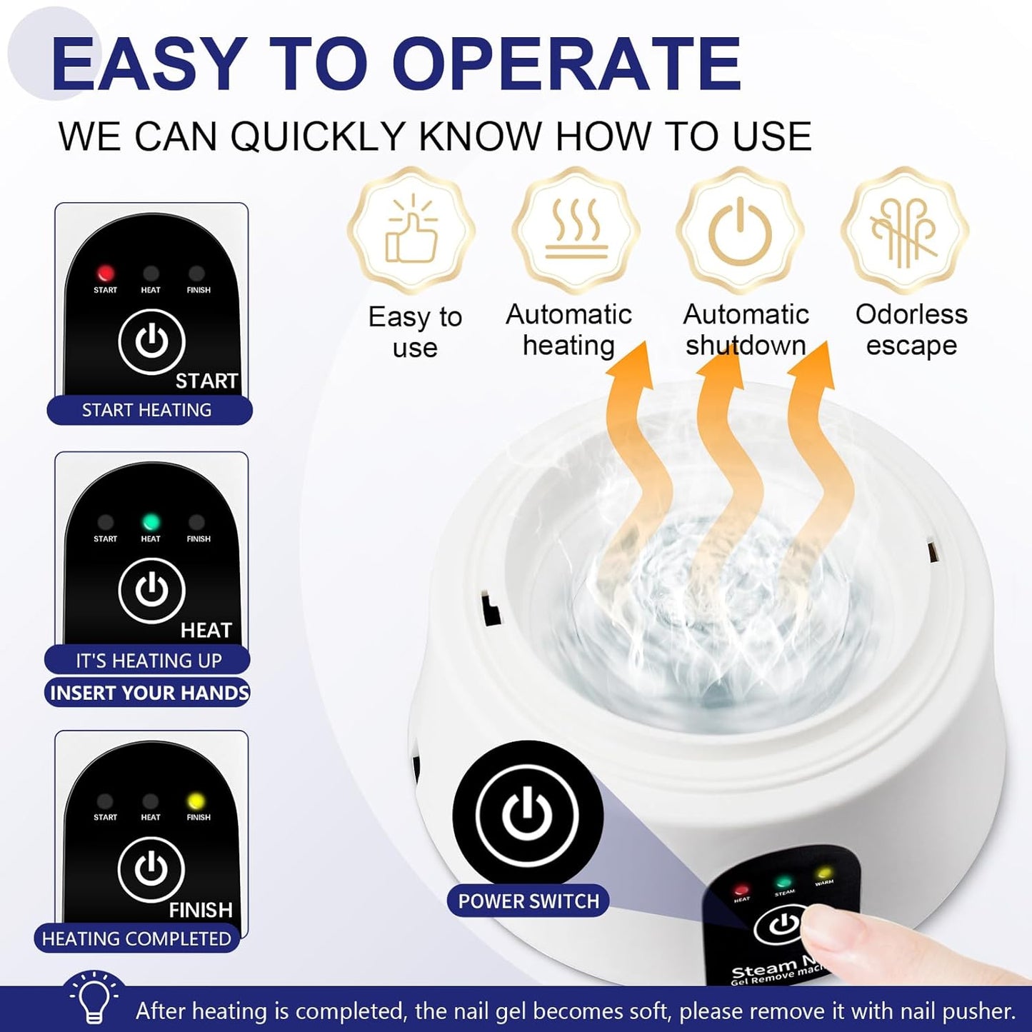 Soak off Bowl, Electric Nail Soaking Bowl for Acrylic Nails Gel Polish Remover, with Stainless Steel Silver Cuticle Pusher