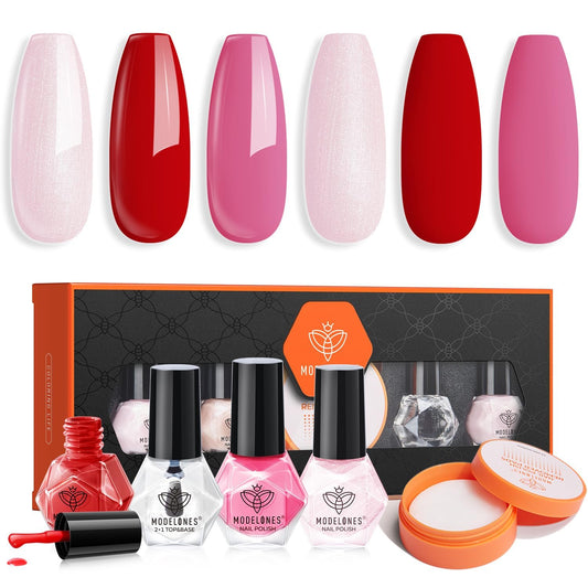 Modelones Nail Polish Set with 42 Pcs Remover Pads, 3 Colors Pink Tones Nail Glitter Polish with Top and Base Coat &Finger Nail Polish Bulk Manicure DIY 2025 Gifts for Women Nail Art Salon Home