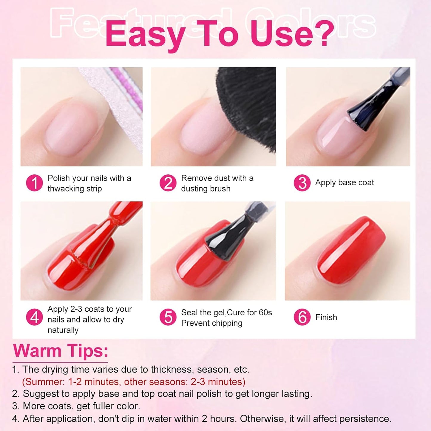Major Dijit Quick Air Dry Nail Polish Glitter VioletRed Regular Nail Polish Non UV Gel Hema 0.34 fl oz.
