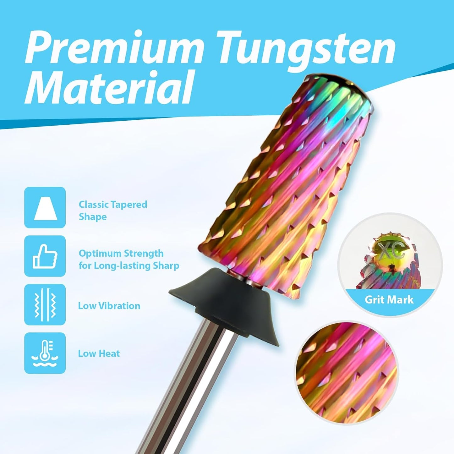 Round Top Nail Drill Bits, Cross Cut Tapered 3/32'' Safety Tungsten Carbide Professional Bit, Remove Gel Fast, Left Right Hand Use, Acrylic Nail Polish, Technicians Bits, Extra Coarse.