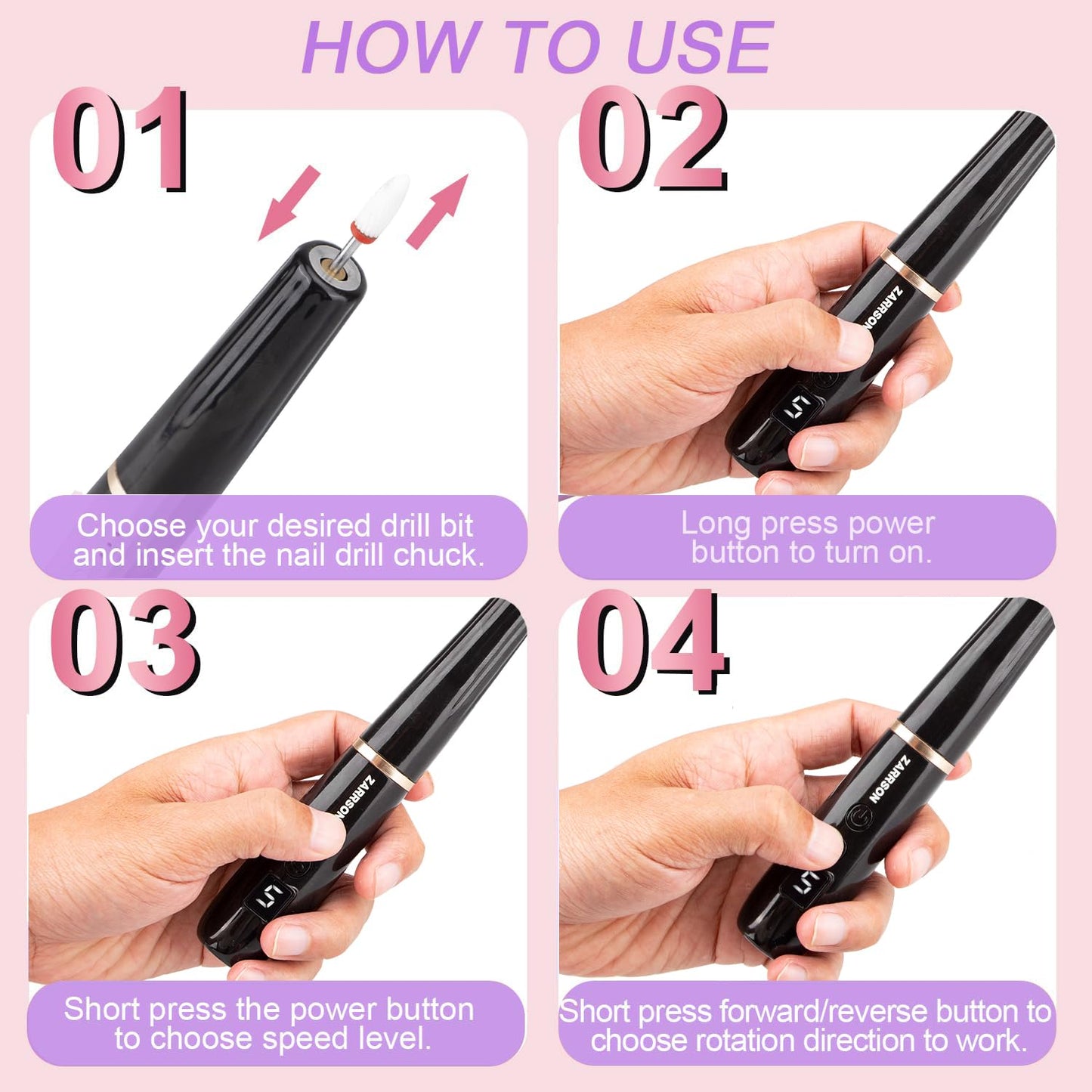 Electric Nail Filer, Professional Nail Drill Kit, Electric Nail Drill Kit, Portable File for Acrylic Gel Nails, Cordless Nail File Electric Manicure Pedicure Tools with Drill Bits for Home Salon