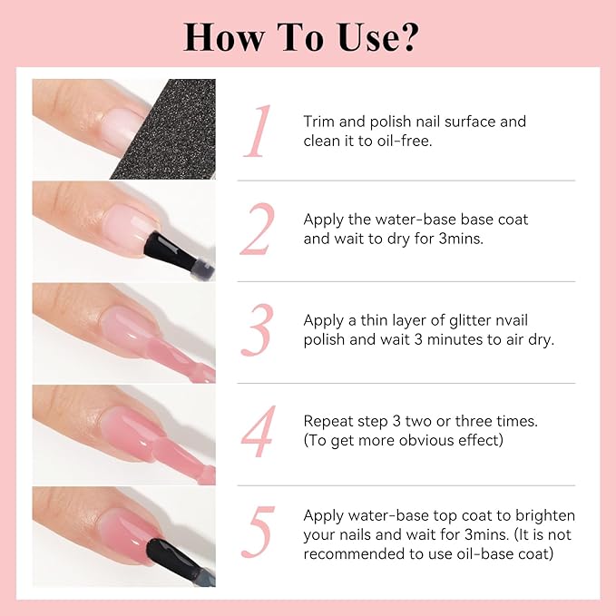 Quick Dry Nail Polish 12ML, Sheer Pink Regular Color Nail Polish Water Based Holographic High Coverage Nail Lacquer Natural Nail Art No Required UV LED Air Fast Drying