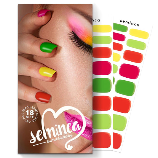 Semi Cured Gel Nail Strips-Spring summer nail stickers floral patterns beach vacation bright colors glossy shine for warm weather,Works with Any UV/LED Lamps(Vibrant Summer)