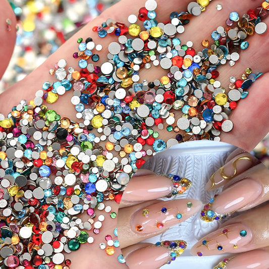 Colorful Rhinestones Nail Art Charm 3D Mini Small Diamond Flat Back Nail Charm Rhinestones Rounded Nail Diamonds Crystal Flatback Nail Gems Bling Nail Jewelry Manicure Decoration Accessories 1440Pcs