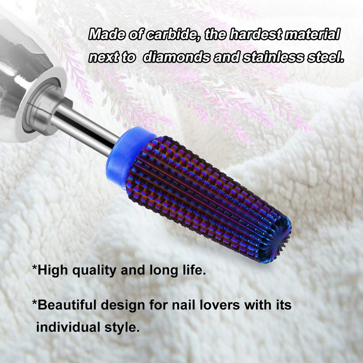 Lavinda 5 in 1 Medium Grit Nail Drill Bit Multi-Function Carbide for Acrylic Fill Cuticle Work Gel Removal Left Right Handed Nail Tech Essential 3/32" (Medium, Purple)