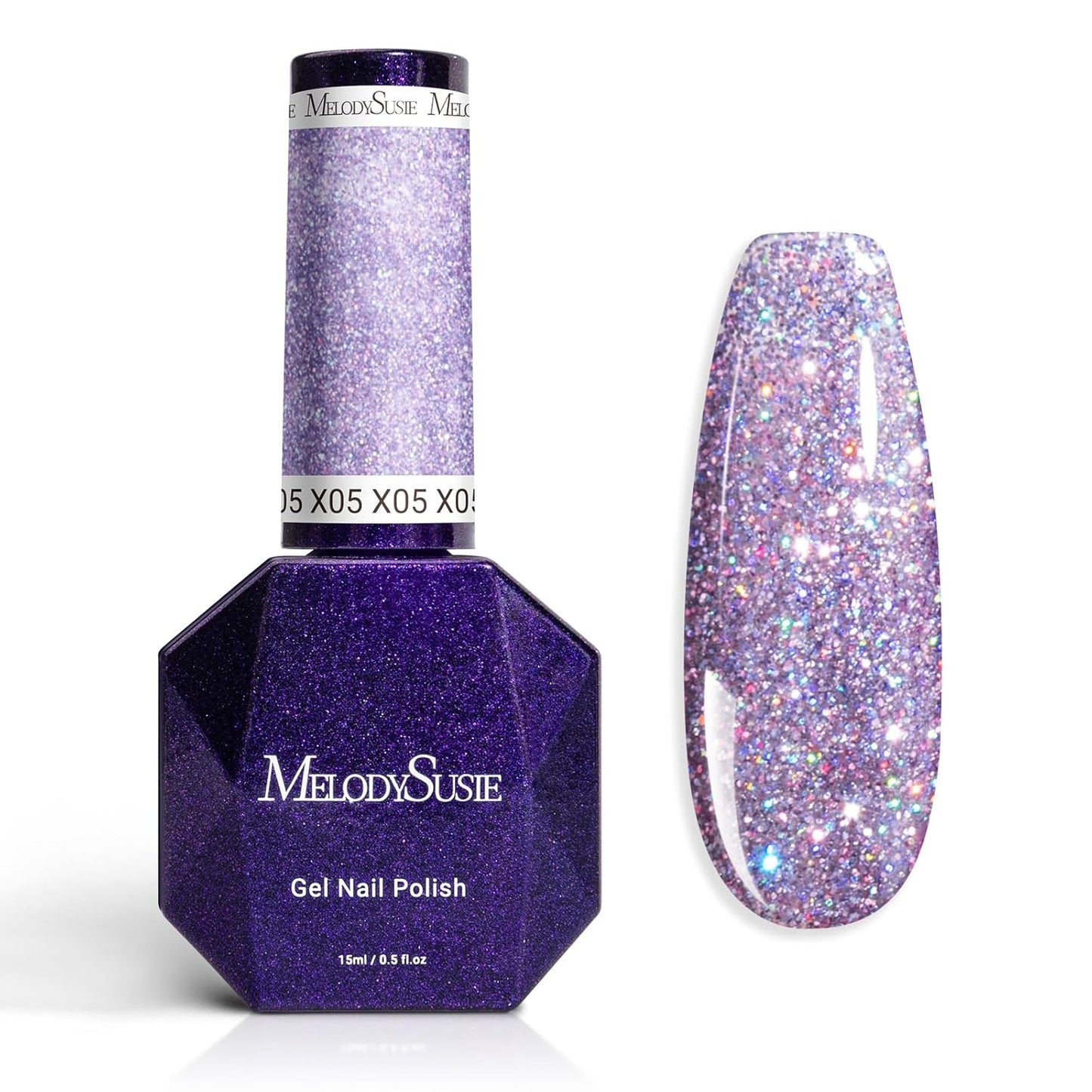 MelodySusie Galaliver Glitter Gel Nail Polish, 15ML Sparkly Shimmer Gel Polish Soak Off UV LED Cured Long Lasting Gift for Women DIY Nail Design Nail Art Manicure Courage Purple X05