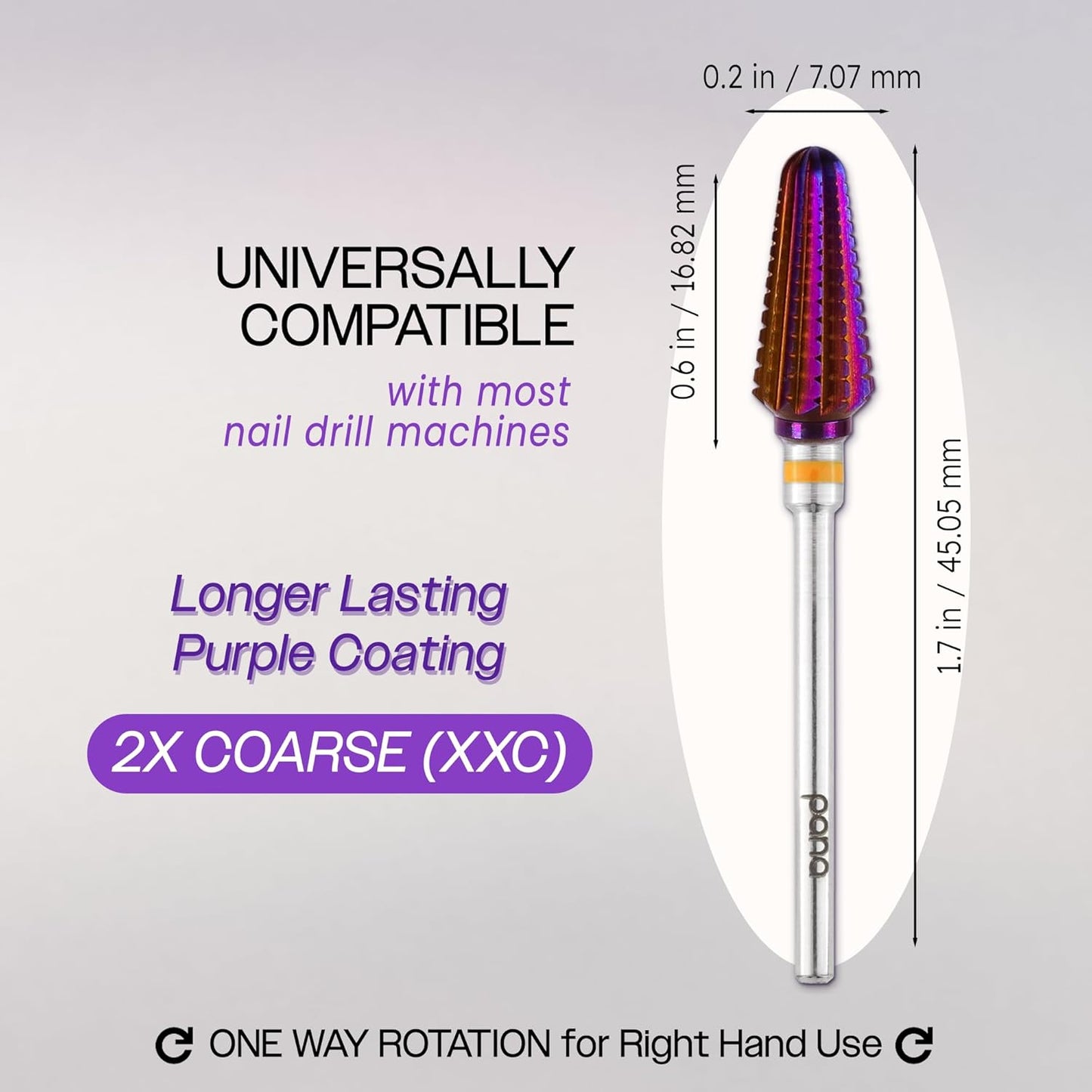 PANA 3/32" Purple Tornado Carbide Nail Drill Bit for Acrylics, Nail Extension, Gel Polish Removal Nail Salon Manicure Pedicure Electric File Tools (2X Coarse - 2XC)