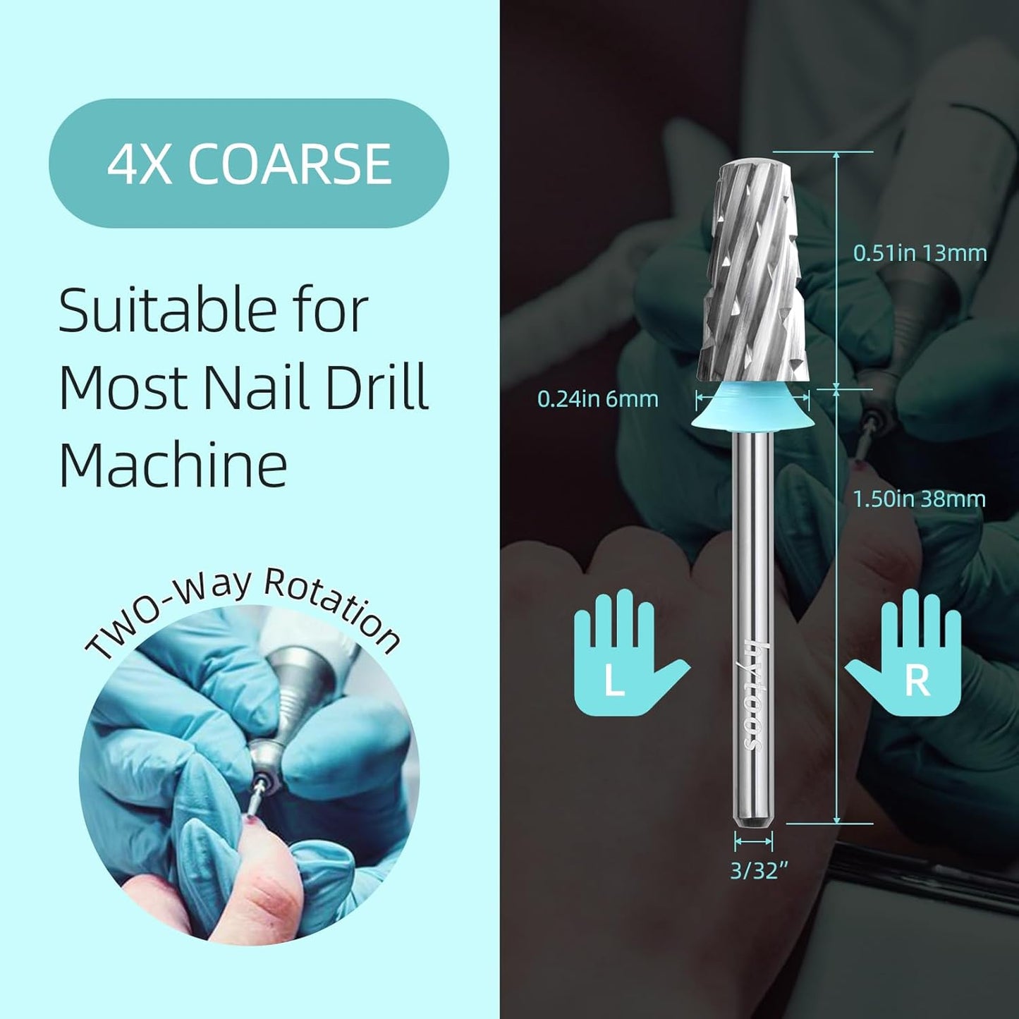 Safety Tapered Nail Drill Bits, 4XC Uncoated Smooth Top Barrel Nail Bit, 3/32 Two-way Carbide Drill Bits for Nails, Electric Drills Accessories Removal Manicure Arylic Powder