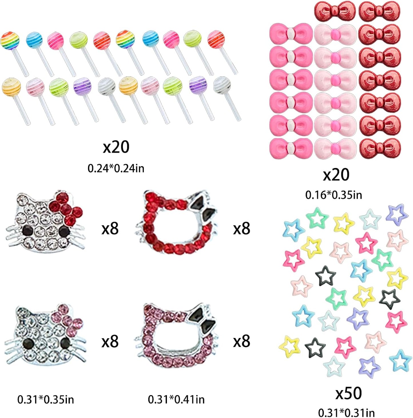 170PCS Nail Charms for Acrylic Nails,Silver Nail Jewels Cat Bow Planet Gun Maple Leaves Cherries Dollar Sign Hearts Star Candy Nail Accessories for Nail Art Supplies Manicure Craft DIY