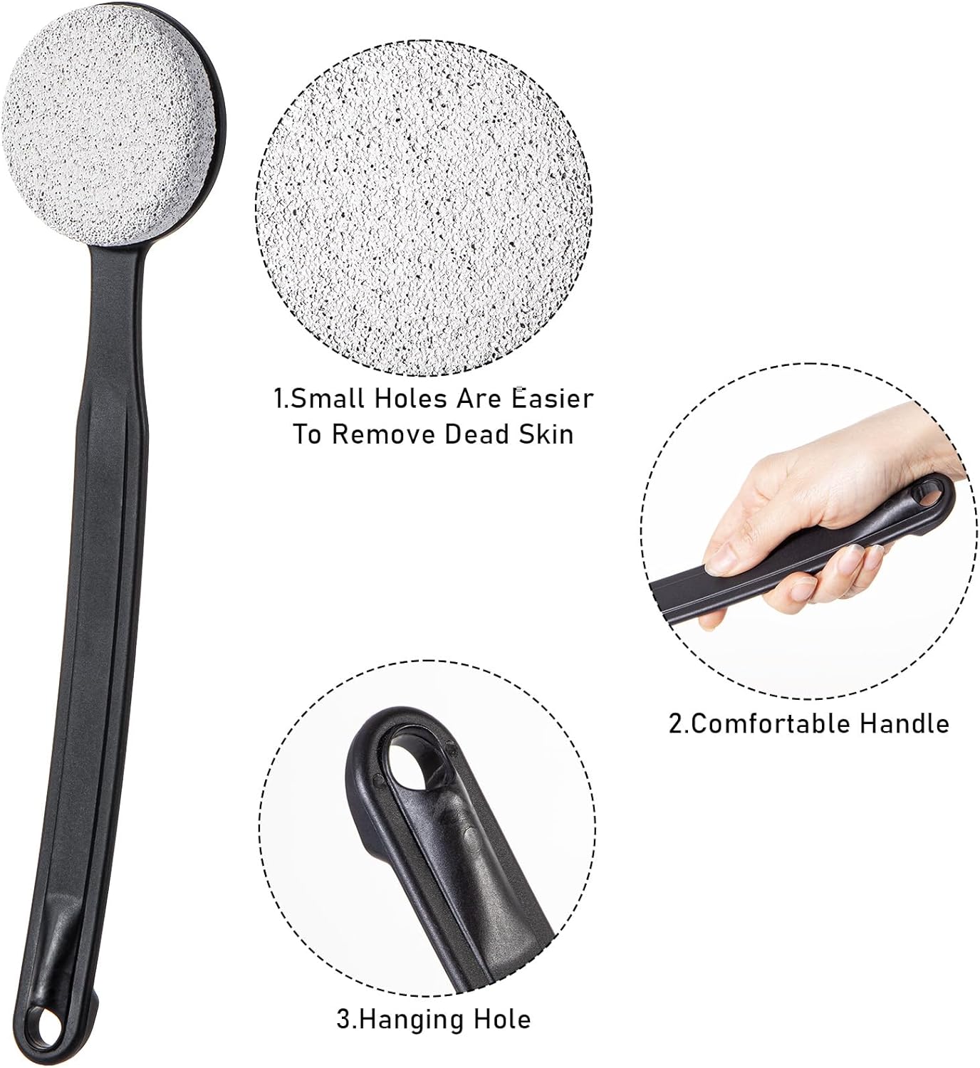 Foot Scrubber Pumice Stone for Feet with Long Handle 13.7" Hard Skin Callus Remover and Exfoliator for Dead Dry Skin, Softer & Smoother Feet, Pedicure Tool (Curved) Black