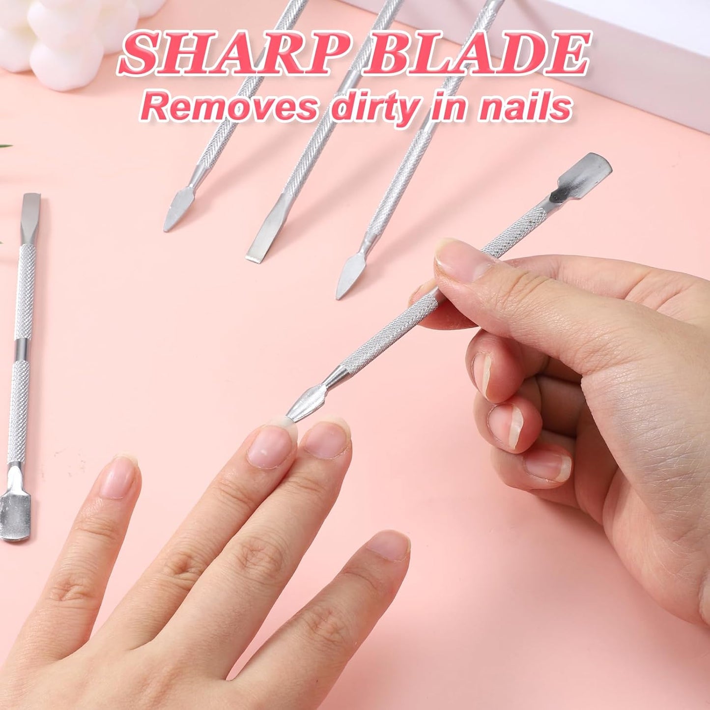 5 Pcs Cuticle Pusher Tool,Dual-Ended Cuticles Pushers Metal Cuticle Pusher and Scraper Stainless Steel Nail Scraper Tool Nail Cleaner Tools for Professional Salon & Home Manicure
