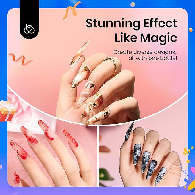 Beetles Blooming Gel - Hema Free Clear Blossom Blooming Gel Polish for Spreading Effect DIY Watercolor Floral Print Soak off U V LED Lamp Cure Nail Diy Manicure Art Design Gift