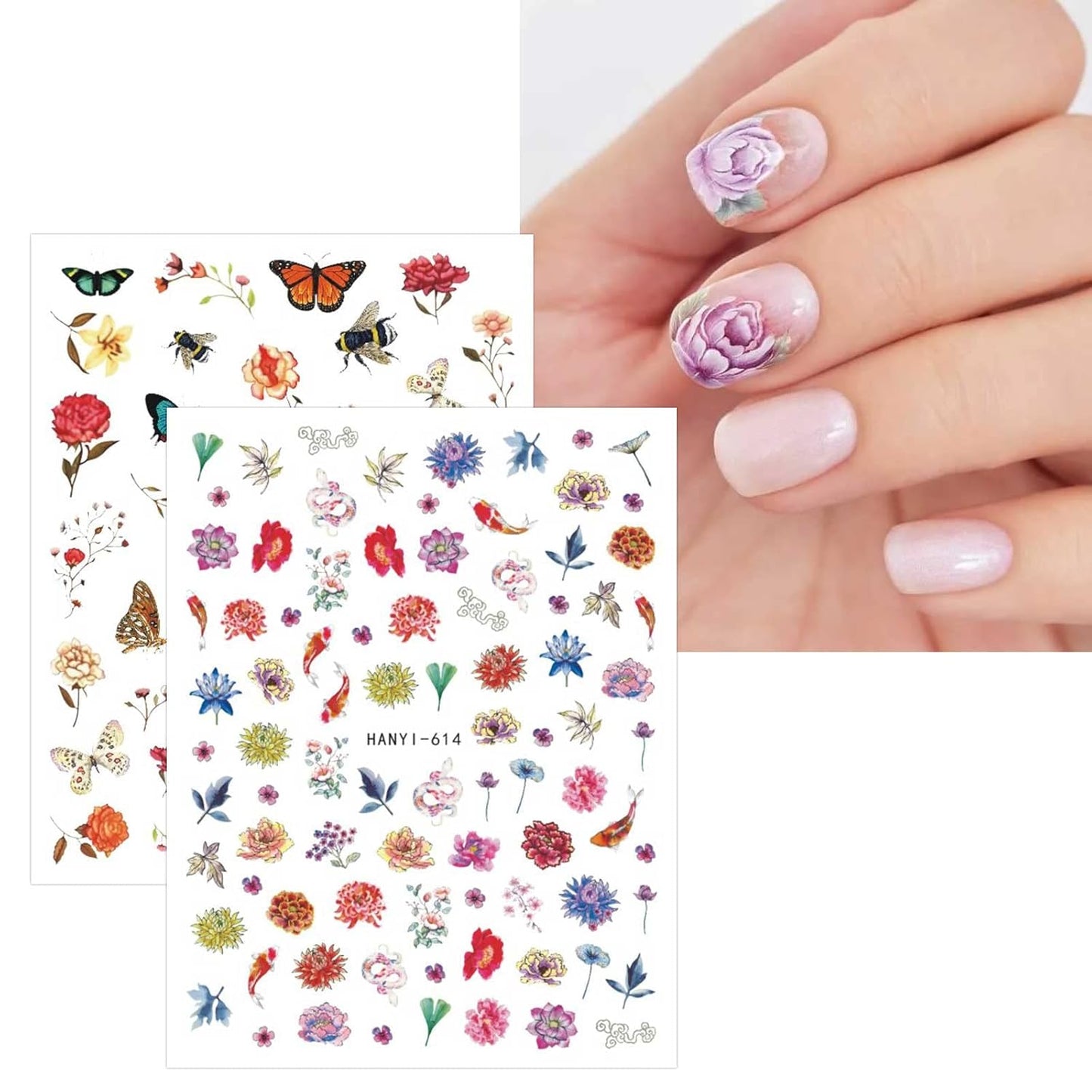 JMEOWIO 9 Sheets Spring Flower Nail Art Stickers Decals Self-Adhesive Pegatinas Uñas Summer Colorful Floral Nail Supplies Nail Art Design Decoration Accessories