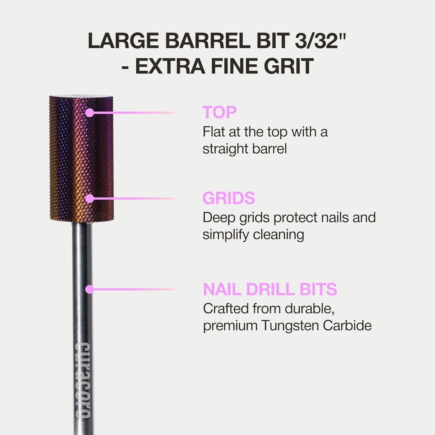 Curacoro Nail Drill Bits 3/32'' - Safe Smooth Stop Large Barrel Carbide Bit (Extra Fine) for Flawless, High-Shine Finish, Refine & Perfect Nail Enhancements, Nail Art Pedicure Manicure Salon & Home