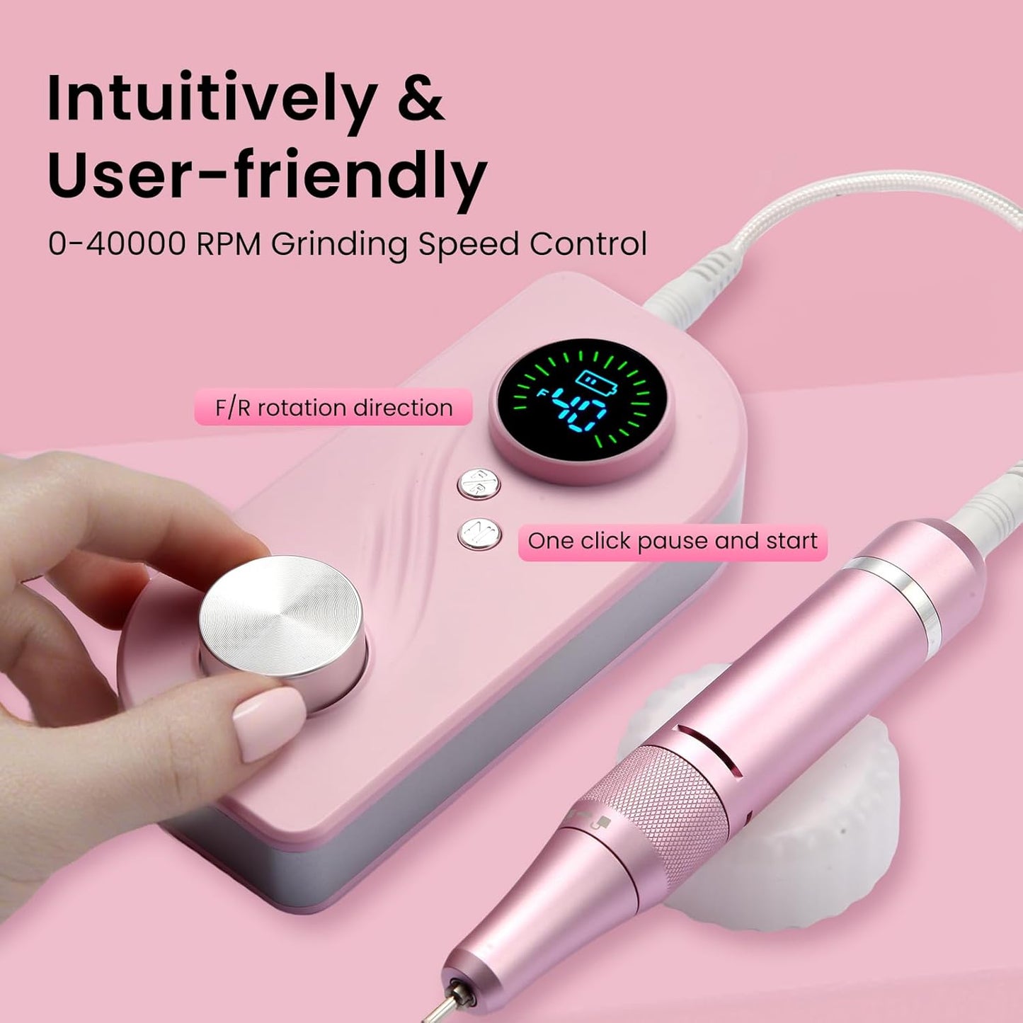 Electric Nail Drill Kit for Beginners Professional Nail Drill Machine for Home Use 40000RPM Portable Quite E-File for Acrylic Nails Polishing& Shaping&Removing with 7 Drill Bits for Home & Salon Use