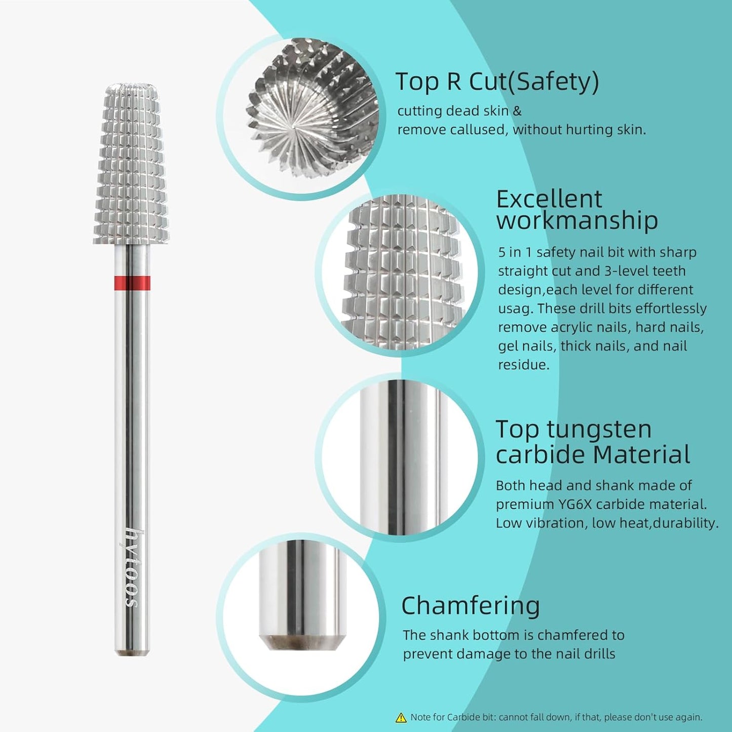 Mini 5 in 1 Nail Drill Bit, 10mm Tapered Drill Bits for Nails, 3/32" Two-way Professional Safety Carbide Nail Bits, Electric Manicure Acrylic Gel Polish Cuticle Clean Removal Tool, Fine