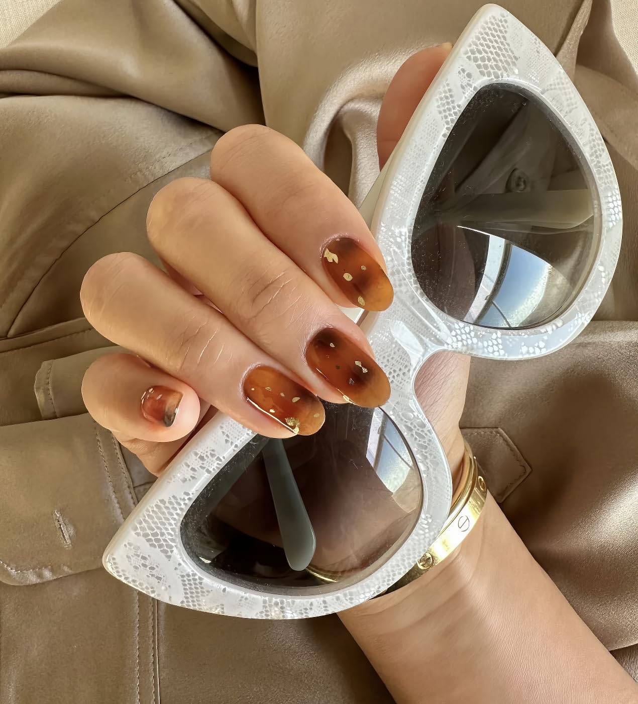 NOVA, Female Founded, Semi Cured Gel Nail Strips (Tiger Eye) - The 10 Minute Manicure. Salon-Quality, Works w/Any Lamp - Incl. Nail File & Wooden Stick (Tigereye Tortoise Nails)