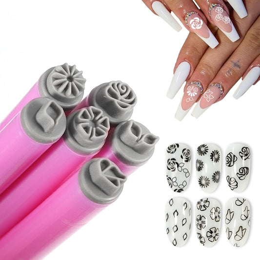 WOKOTO 6Pcs Nail Art Stamp Pen Set Flower Butterfly Leaves Nail Stamper Pen Nail Art Transfer Pen Design Tools Nail Stamping Pens Kit Nail Art Tool With Different Patterns Nail Art Tools For Women