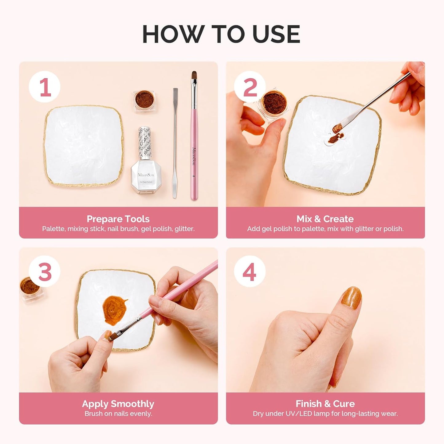 MelodySusie 1PC Square Shape Resin Nail Art Palette, Professional Color Mixing Board for Gel Polish, Acrylics, Pigment Blending, Salon and DIY Makeup Artist Tool, White
