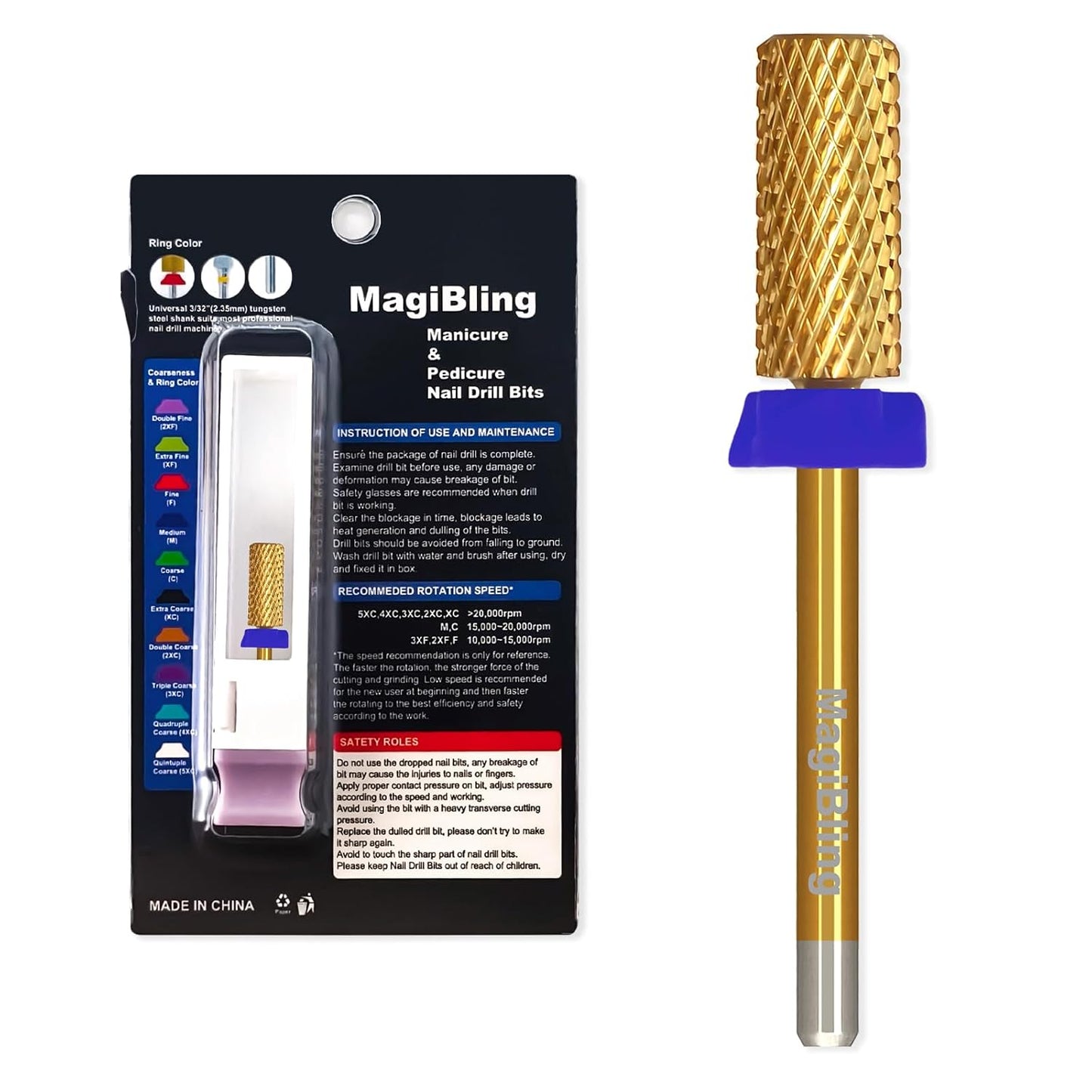 3/32'' Super Cut Nail Drill Bits for Fast Hard Gel Removal, MagiBling Tungsten Carbide Bits for Professional Users, Upward Deep Cut, Right Hand Use, Manicure Cuticle Gel Polishing, Medium.