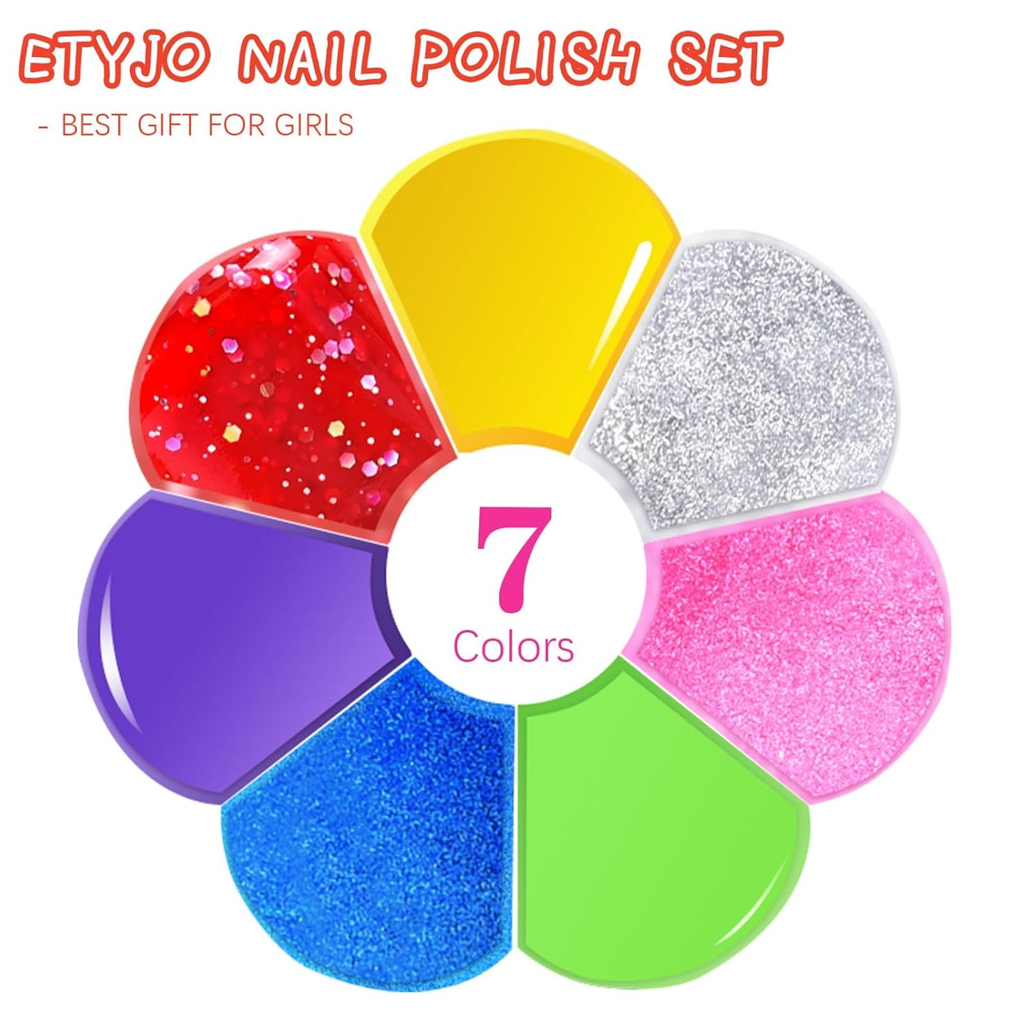 Kids Nail Polish - 100% Non Toxic Peel - Off Water-Based Quick Dry Nail Polish for Toddler 7 Candy Colors With Sticker for Girls Ages 3+