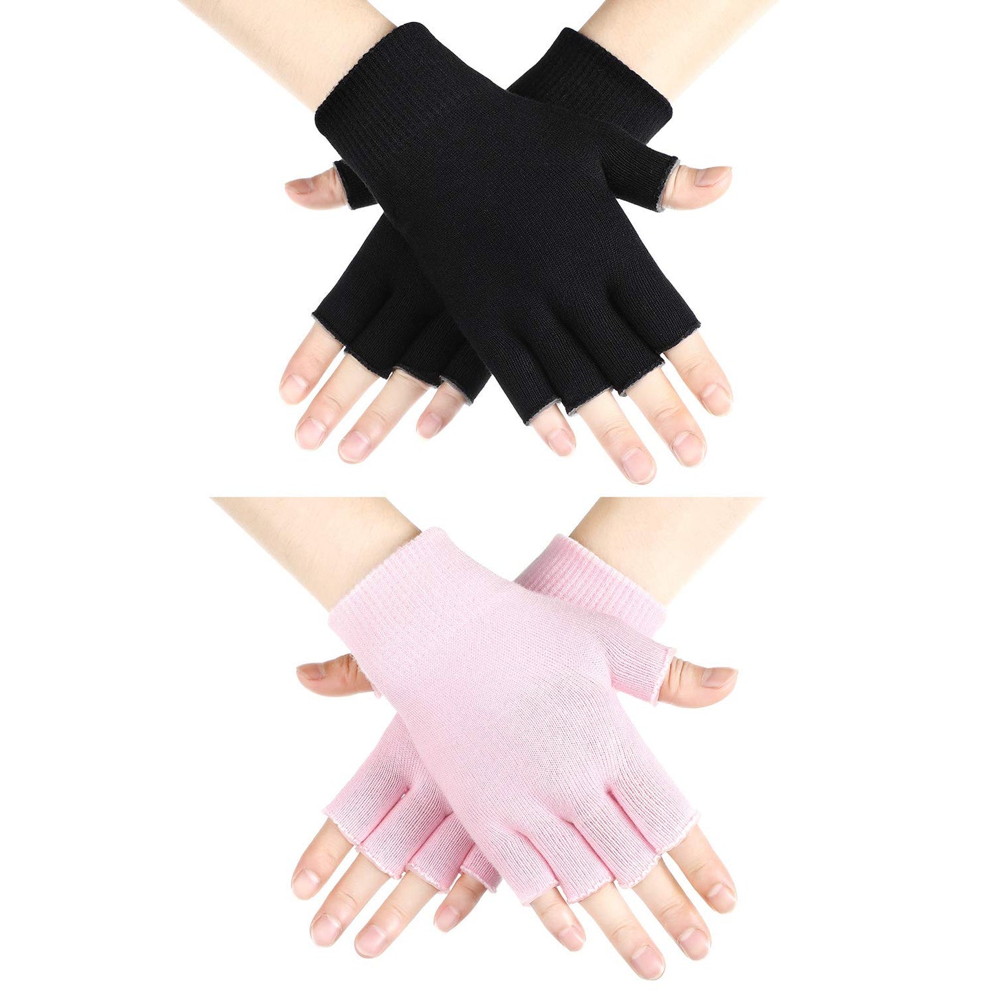 2 Pairs Fingerless Moisturizing Gloves Fingerless Gloves for Women Cotton Soft Moisturizing Eczema for Dry Rough and Cracked Hands Repair Arthritis Hand Typing for Men and Women(Pink and Black)