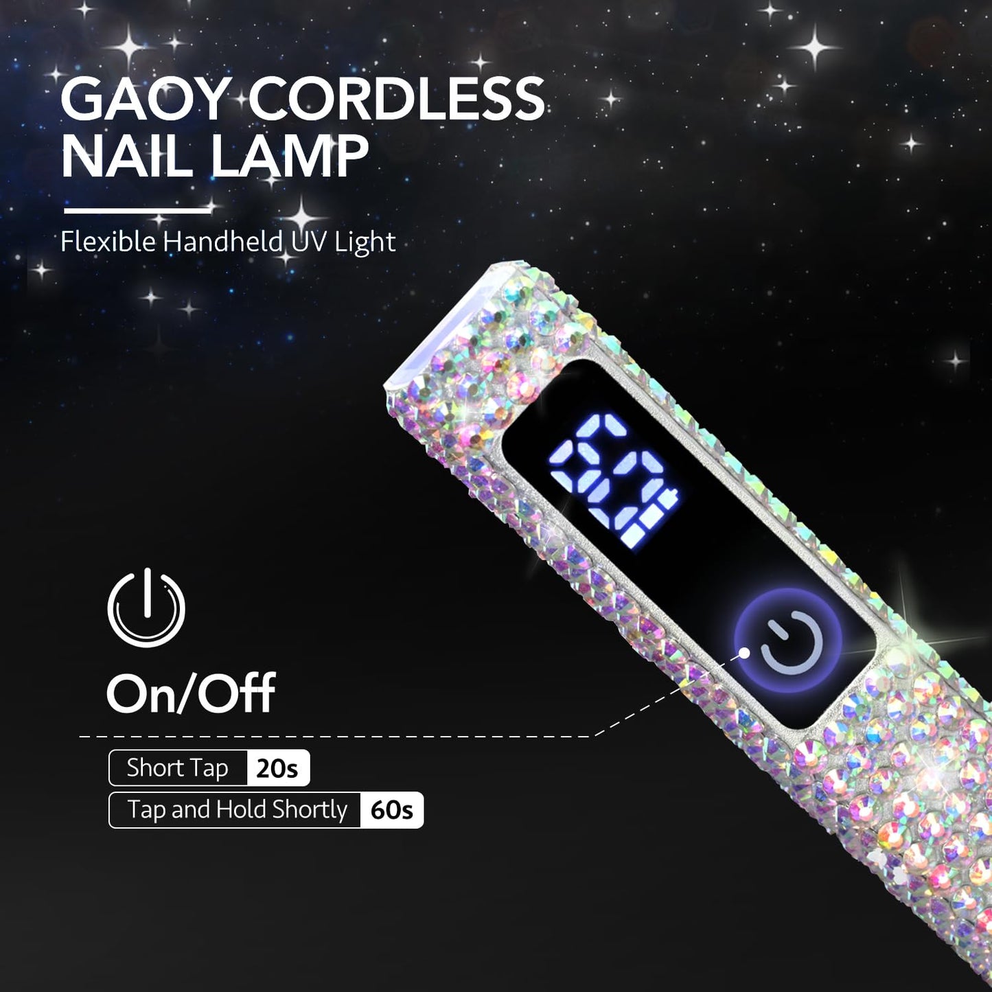 GAOY Handheld UV Light for Gel Nails, Mini Nail Lamp, Portable Cordless Rechargeable, Fast Curing, Diamond