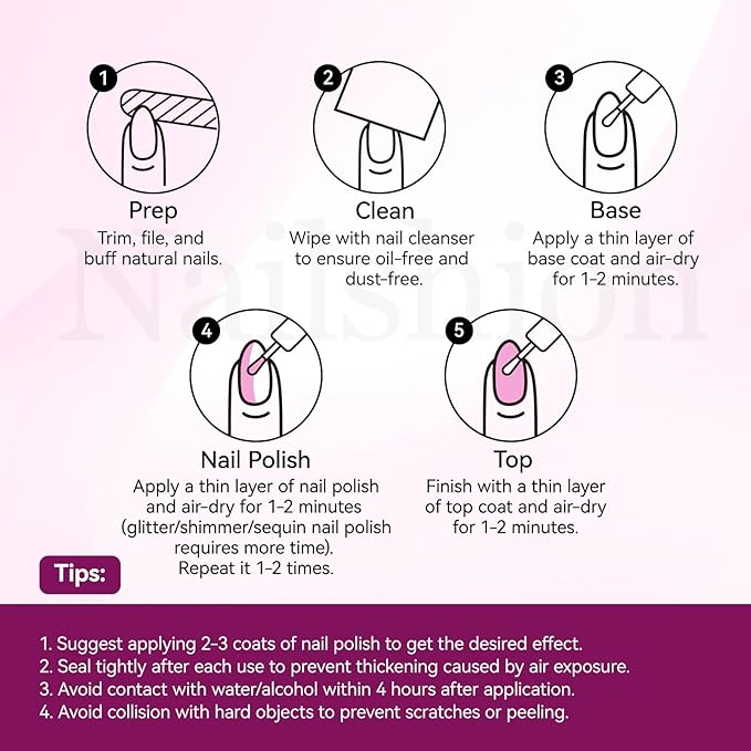 Metallic Purple Rose Nail Polish with Base Top Coat 3-in-1 Clear Fast Air Dry Fingernail Polish Duo, Non-Gel, Nail Strengthener Polishes, Opaque, Glossy Luxury Nail Art Gift for Women Girls