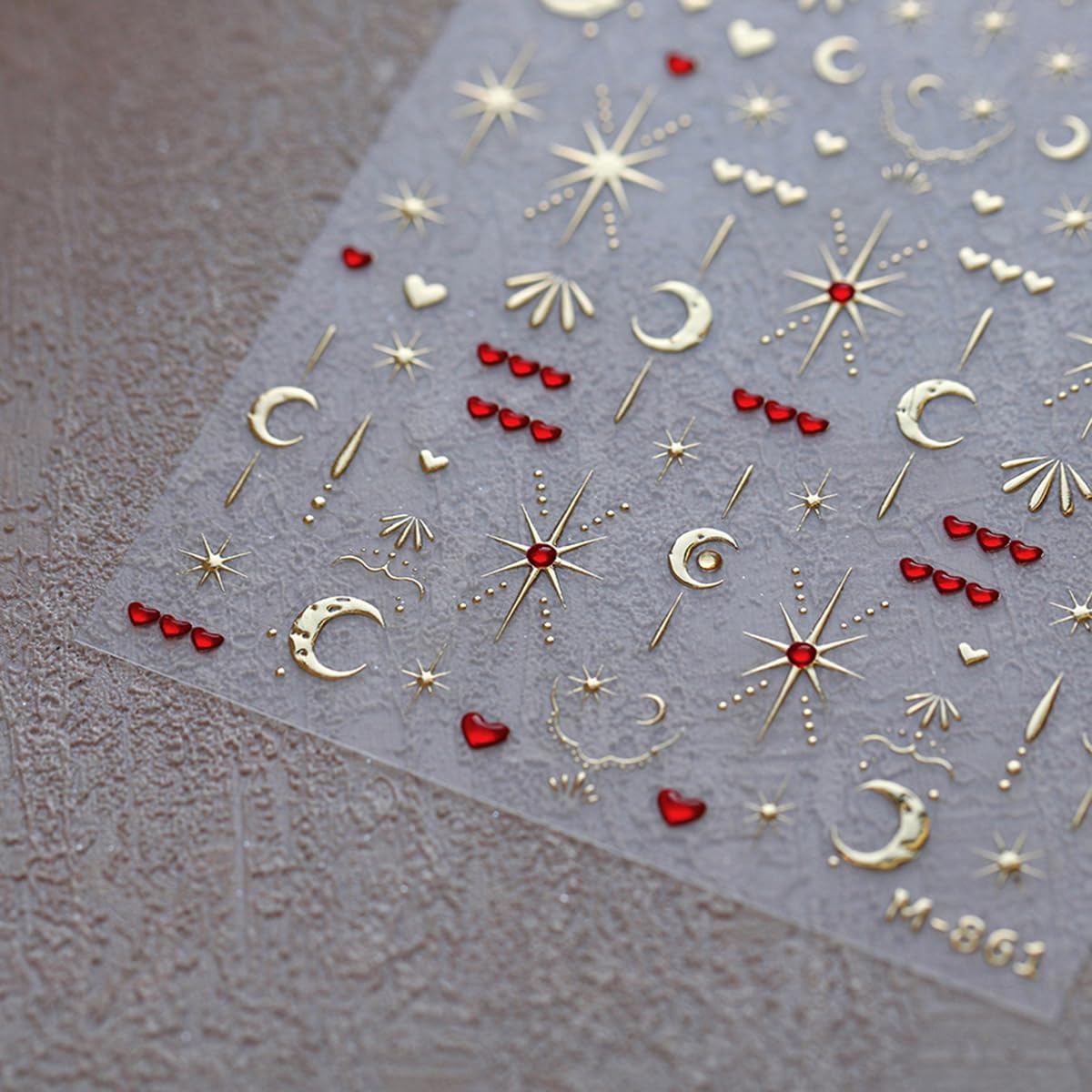 Star Moon Nail Art Stickers Decals 5D Gold Bronzing Embossed Nail Stickers 1PCS Red Heart Star Moon Luxury Nails Design Jelly Nails Adhesive Decals Manicure Supply for Women DIY Nail Art Decorations