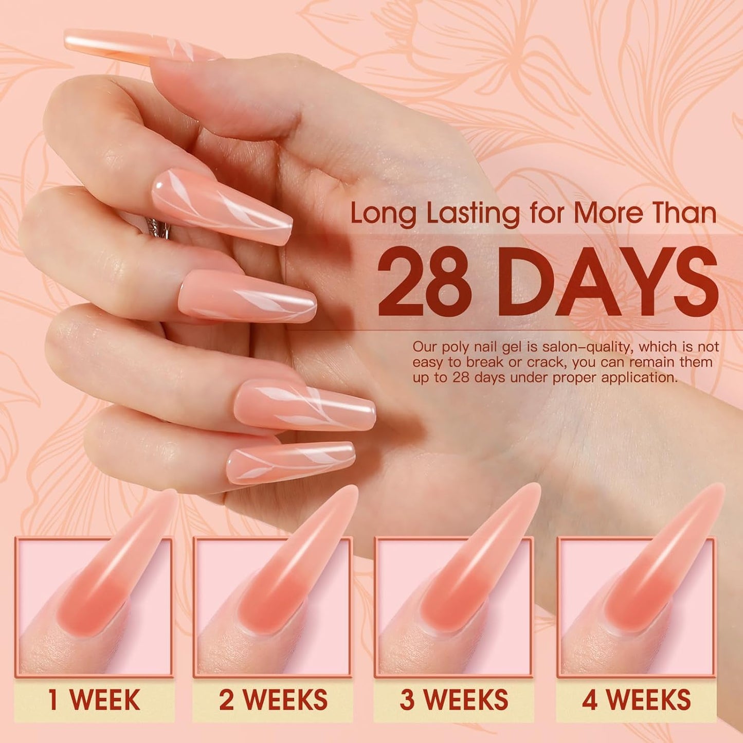 ROSALIND 2 oz Nude Poly Nail Gel, Fall Poly Extension Orange Gel Poly Builder Nude Nail Quick Building Acrylic Nails Poly Extension Gel Poly Thickening Nail Art Design Natural
