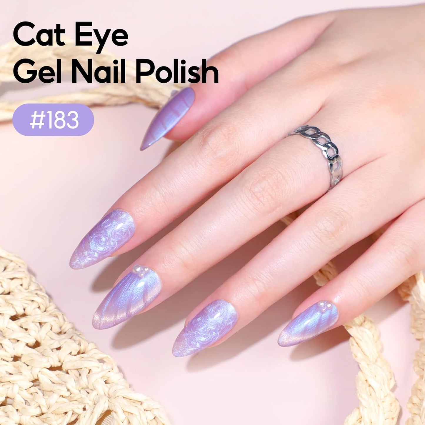Peacecolor Cateye Gel Polish Shimmer Pearl Nail Polish with Magnet Pink Purple Blue Glitter 6 Colors Cat Eye Magnetic Nail Polish Iridescent Chrome Mermaid Drawing Swirl Shell Thread Effect DIY Gifts