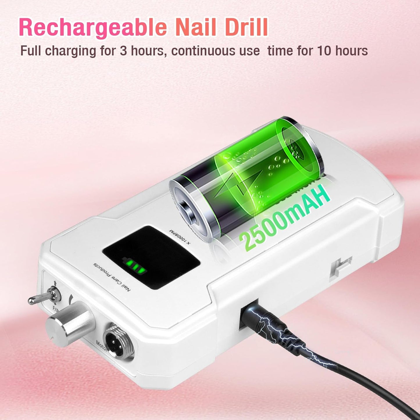 Nail Drill Professional, 35000RPM Brushless Nails Drill Machine, Rechargeable Nail Efile Drill Cordless Electric Nail File for Acrylic Nails