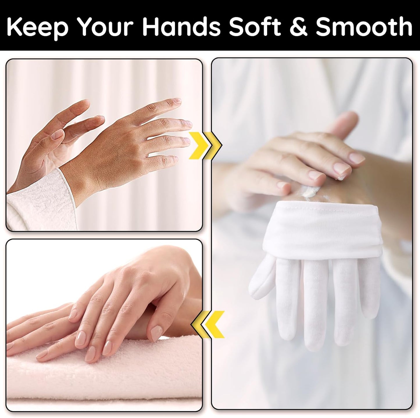 Segbeauty 12 Count Moisturizing Hand Gloves, 6 Pairs Sleeping Gloves for Dry Hands, Washable Moisturizing Gloves Overnight for Sleeping, Cotton Work Gloves Hand Lotion Gloves Overnight for Women Small