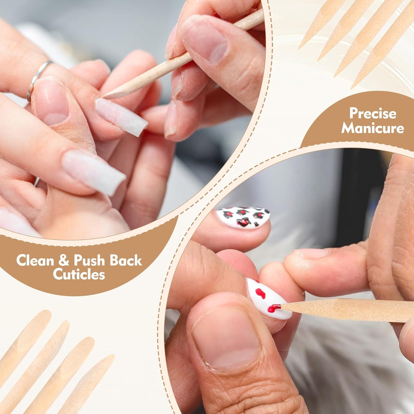 1000 PCS 4.5 Inch Orange Wood Sticks for Nails, AHIER Wooden Cuticle Pusher Sticks Double Head Functional Manicure Tools