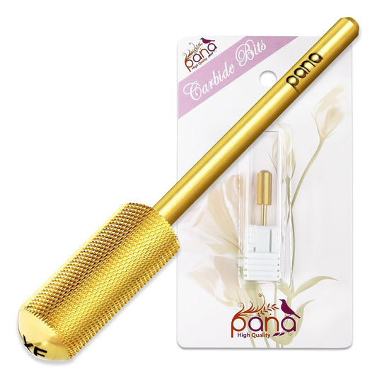 PANA 3/32" Small Smooth Round Top Safety Carbide Nail Drill Bit for Gel Polish & Acrylic Removal Nail Salon Manicure Pedicure Electric File Tools (Small Barrel - Gold, Extra Fine)