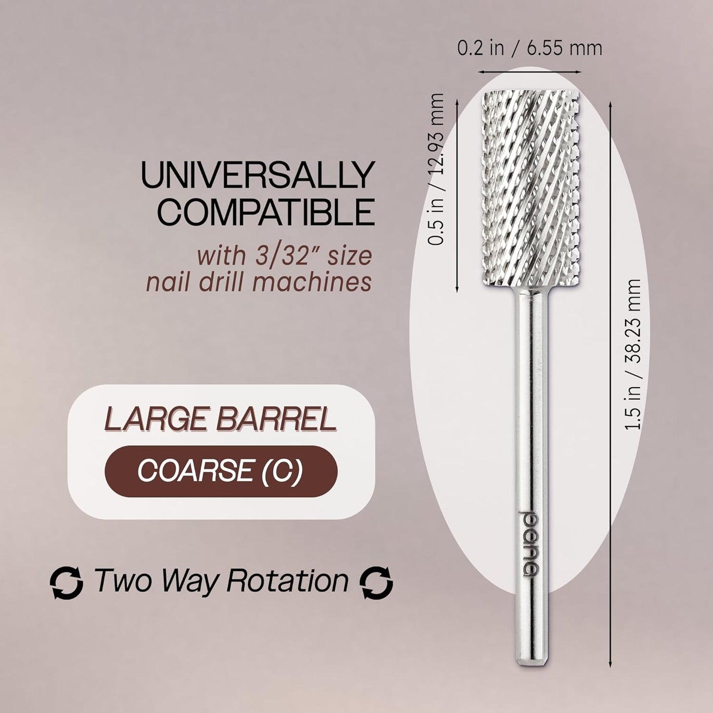 PANA Professional 3/32" Shank Size - Flat Top Large Barrel Silver Carbide Bit Coarse Grit - Nail Drill Bit for Dremel Machine