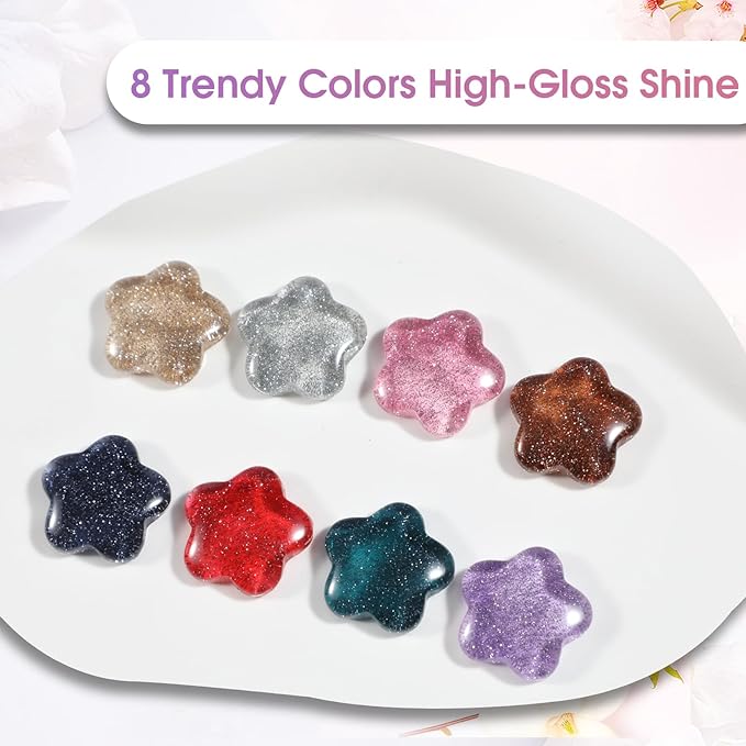 ROSALIND Reflective Glitter Gel Nail Polish, 8 Color Glitter Gel Polish Sparkle Shiny Effect Silver Sparkling Professional Soak Off UV Gels