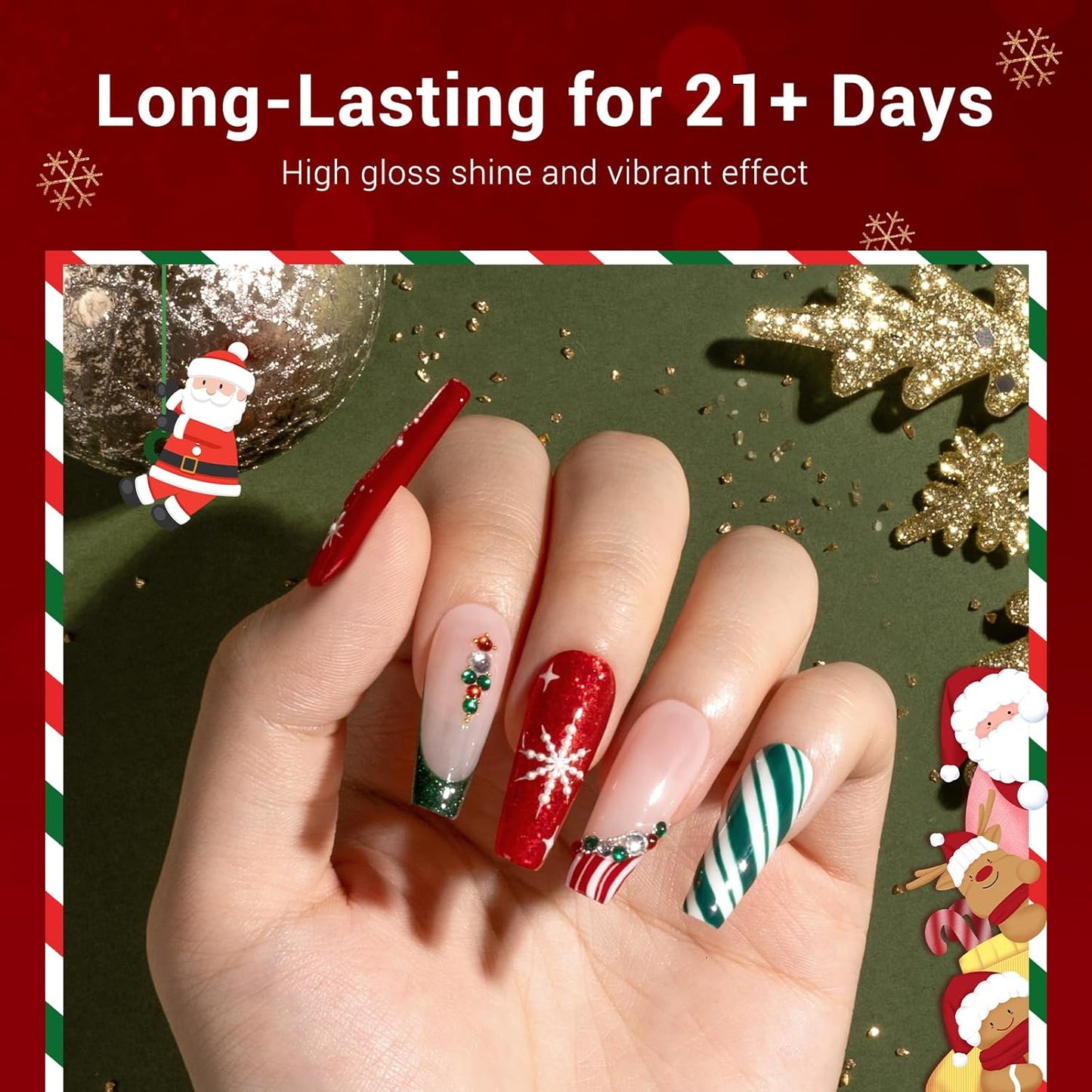 MelodySusie 15ML Christmas Gel Nail Polish Set: Christmas 4 Colors Green and Red Gel Polish Nails Soak Off UV LED Christmas Gel Polish Set Gifts for Women Girls Nail Art Manicure Salon DIY Nail Design