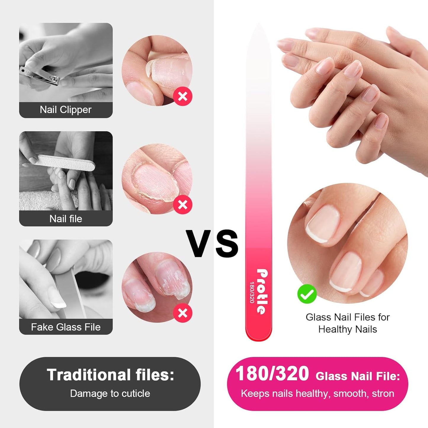 Glass Nail Files for Natural Nails,3Pack Double Sided 180/320 Crystal Nail Filer with Case,Professional Fingernail Files for Women Girls Gifts (Dark Color)